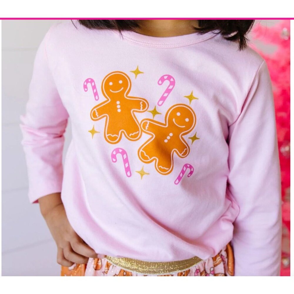 NWT Sweet Wink Girl's Gingerbread Candy Cane Holiday Shirt Top Pink Size 9 / 10